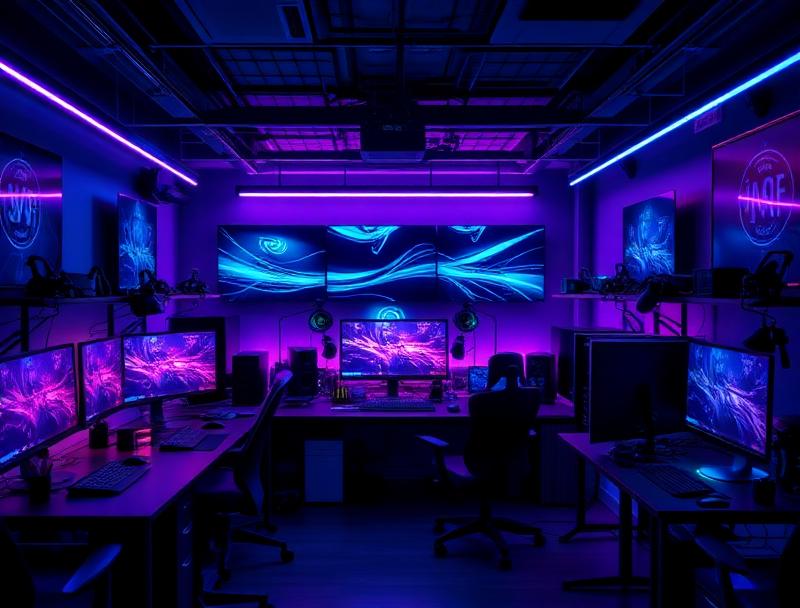 Modern game development studio with creative workspace